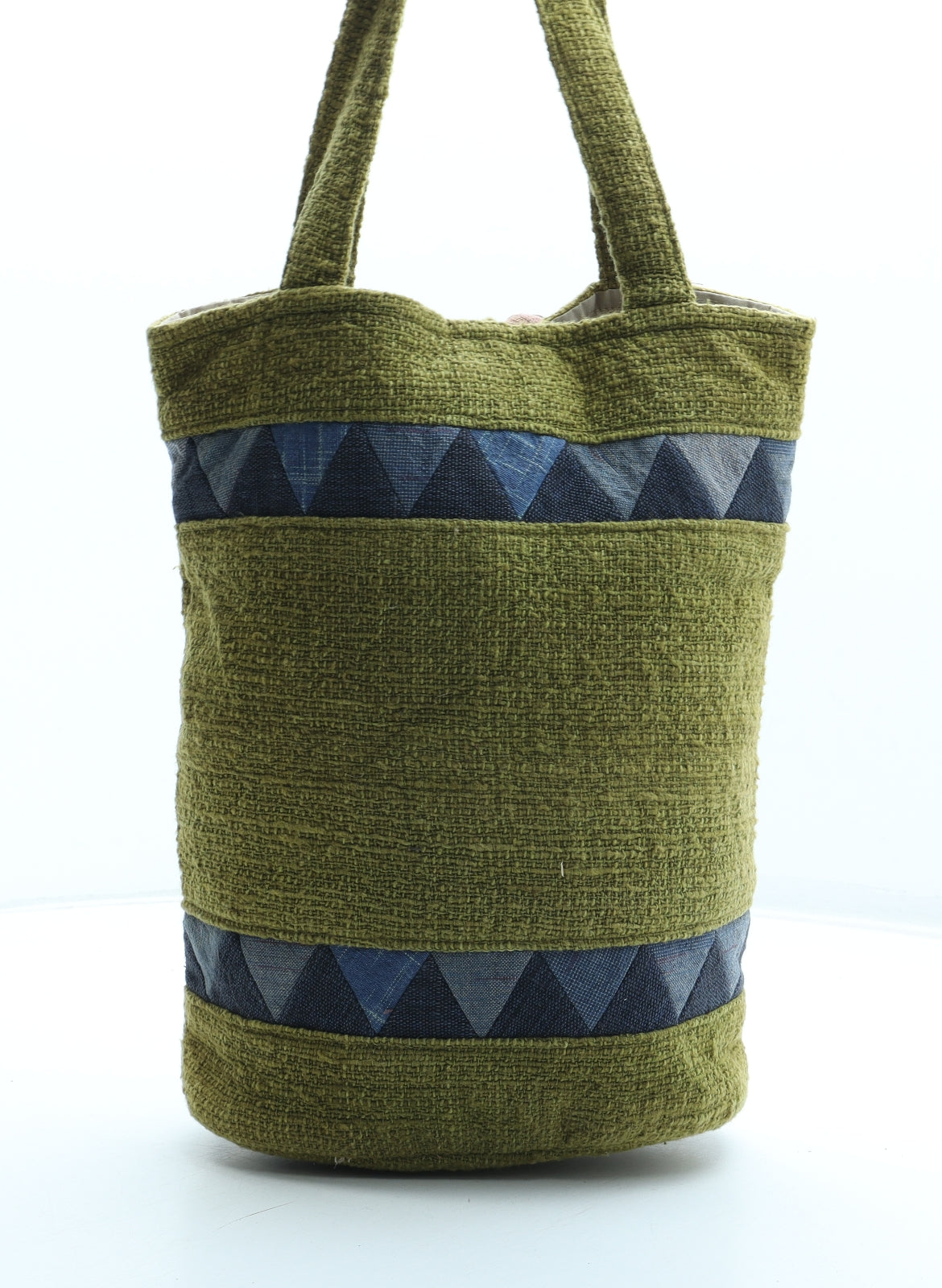 Preworn Womens Green Geometric Wood Top Handle Bag Size Medium - Teddy Bear