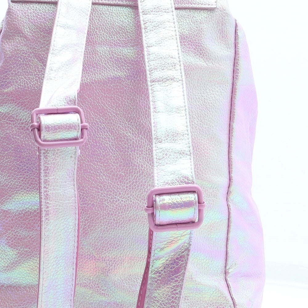 Preworn Girls Pink Geometric Polyurethane Backpack Size Medium Magnetic - Stars Rainbows
