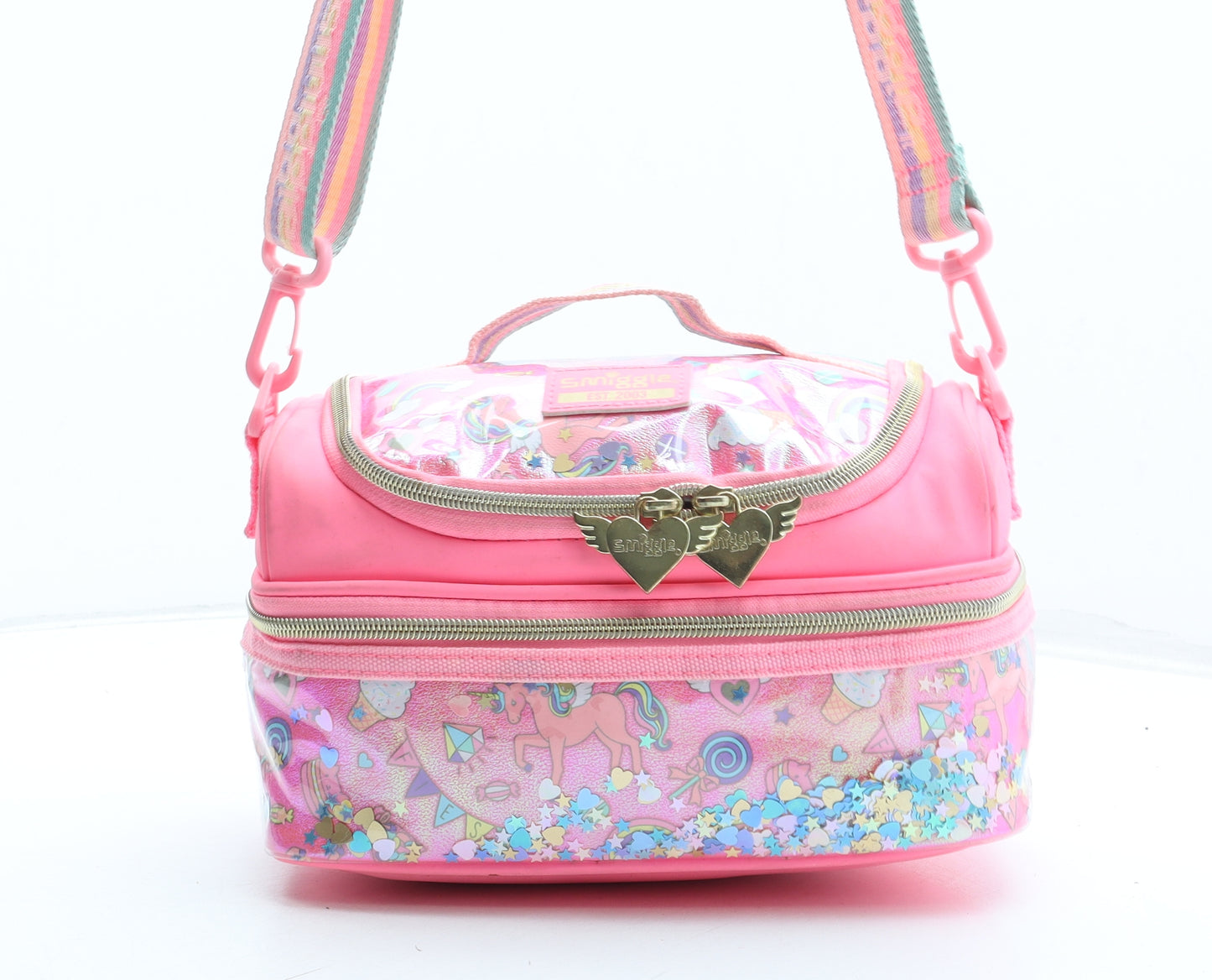 Smiggle Girls Multicoloured Geometric PVC Crossbody Size Small Zip - Unicorn Festival