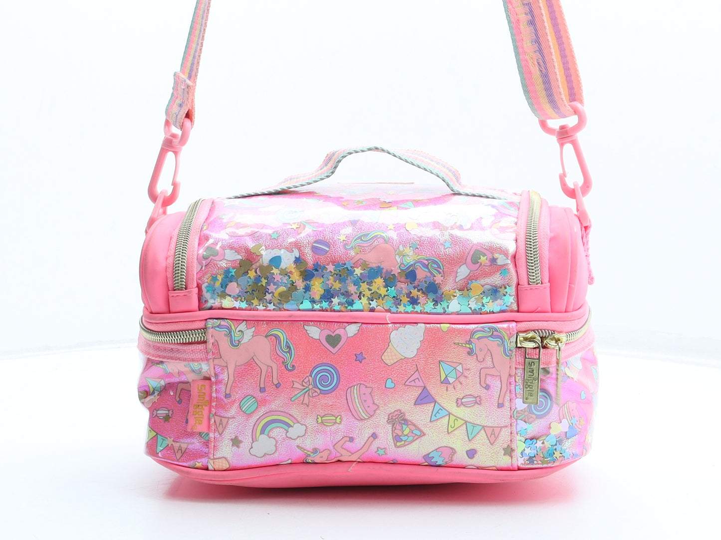 Smiggle Girls Multicoloured Geometric PVC Crossbody Size Small Zip - Unicorn Festival