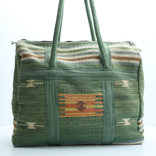 Preworn Womens Green Geometric Polyester Tote Size Extra Large