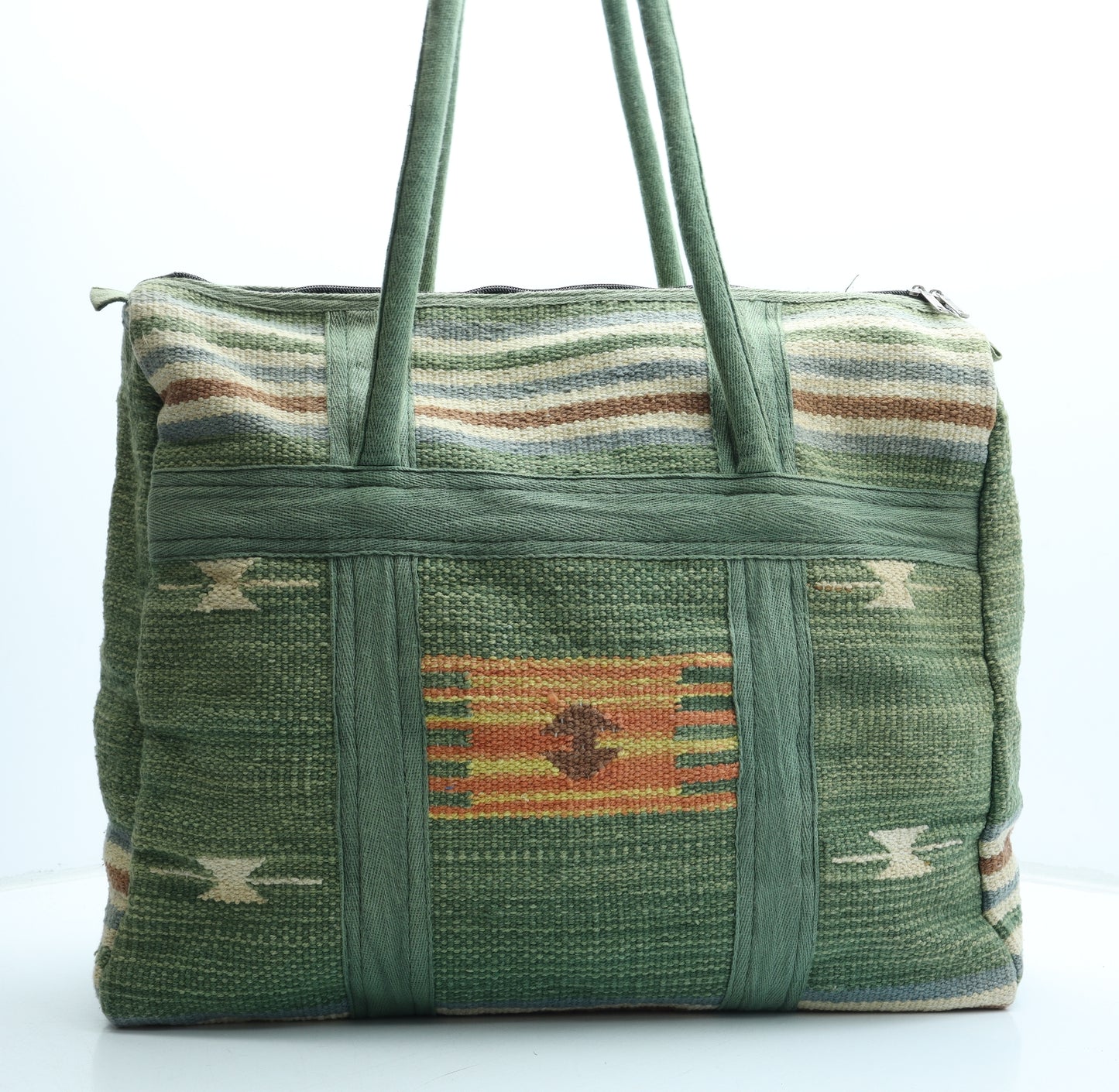 Preworn Womens Green Geometric Polyester Tote Size Extra Large