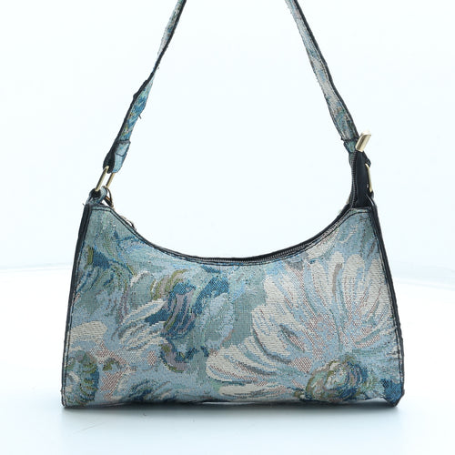 Preworn Womens Blue Floral Polyester Top Handle Bag Size Small