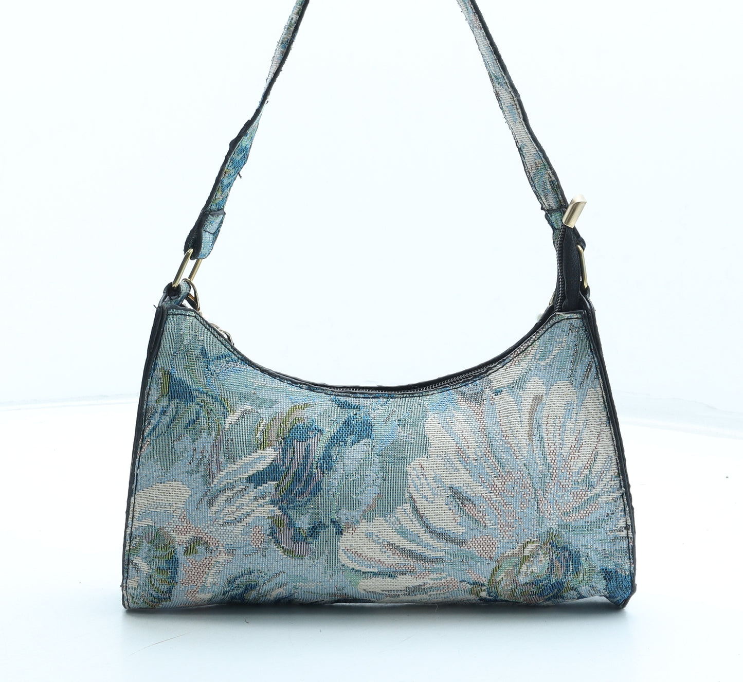 Preworn Womens Blue Floral Polyester Top Handle Bag Size Small