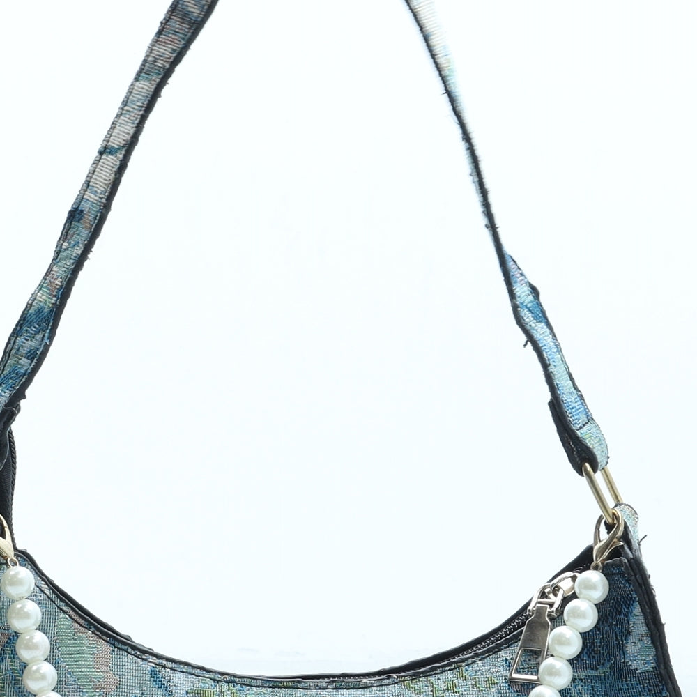 Preworn Womens Blue Floral Polyester Top Handle Bag Size Small