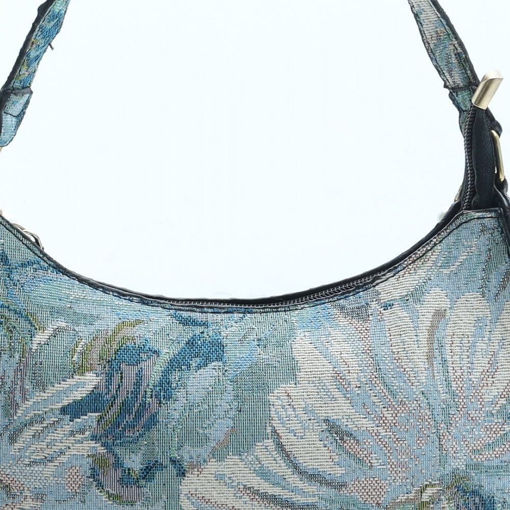 Preworn Womens Blue Floral Polyester Top Handle Bag Size Small