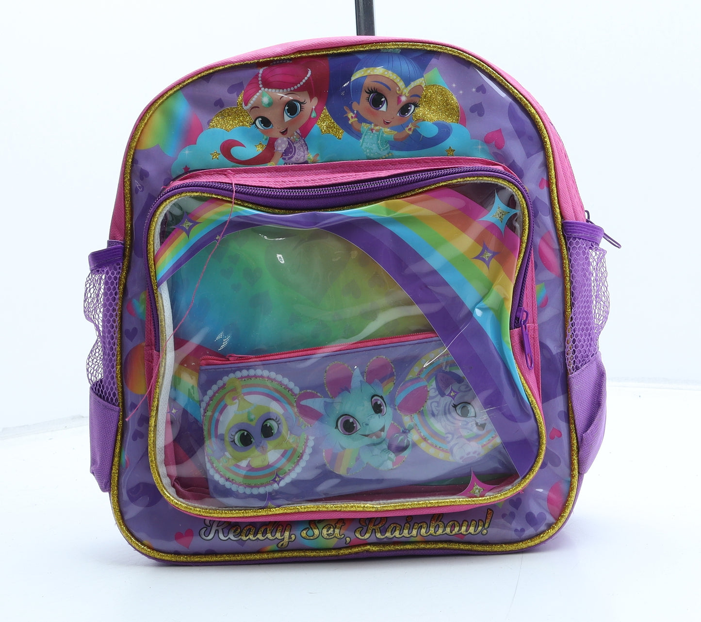 Shimmer & Shine Girls Purple Geometric Polyester Backpack Size Small Zip