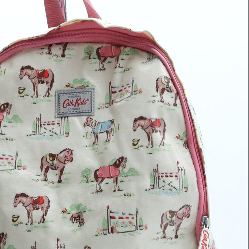 Cath Kidston Girls Beige Geometric Cotton Backpack Size Medium Zip