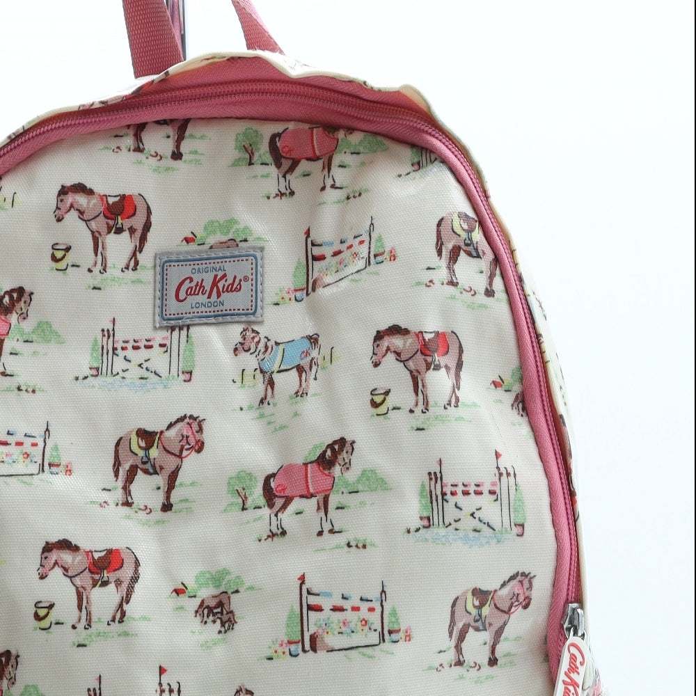 Cath Kidston Girls Beige Geometric Cotton Backpack Size Medium Zip