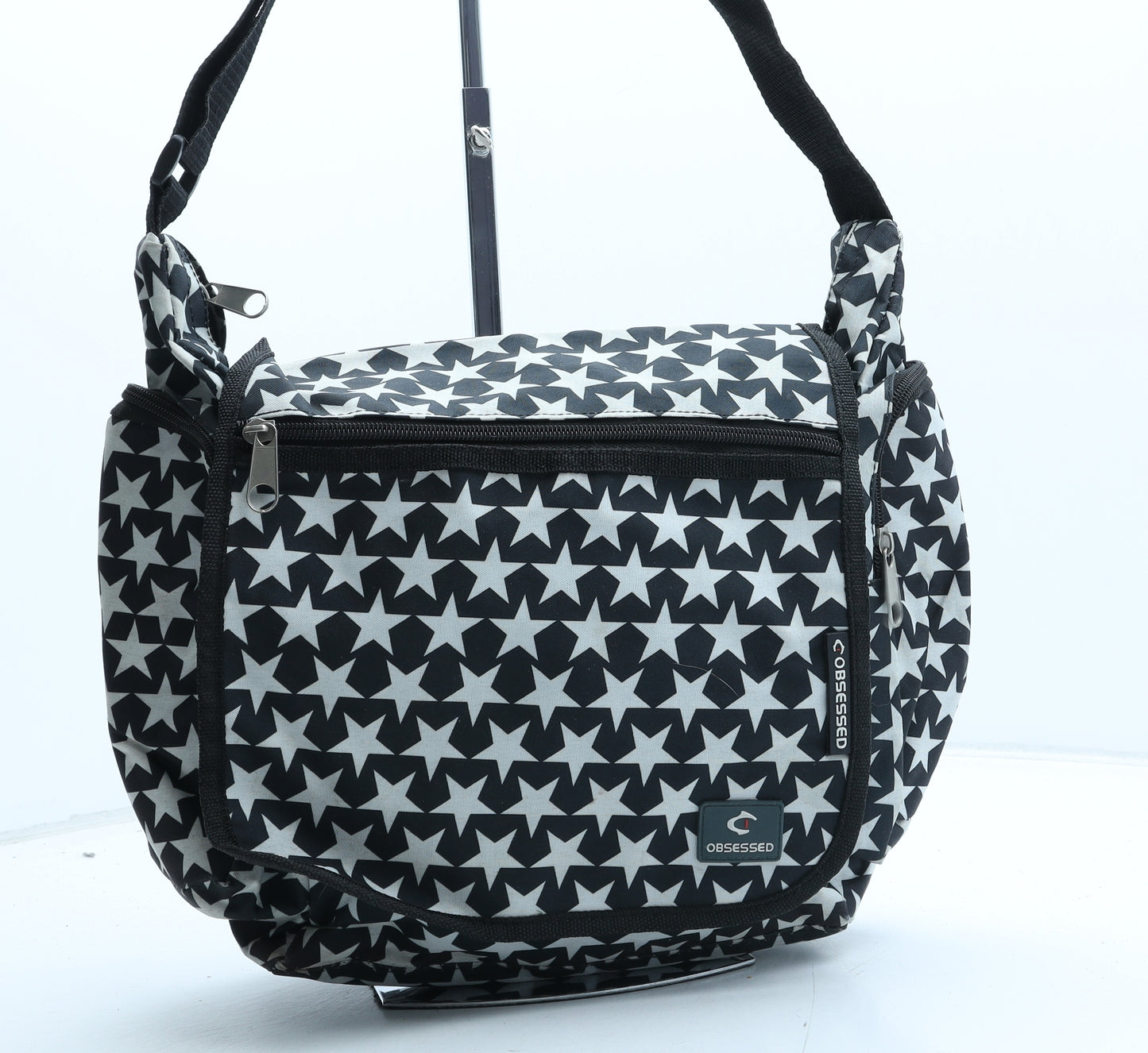 Obsessed Womens Black Geometric Polyester Crossbody Size Medium - Star Print
