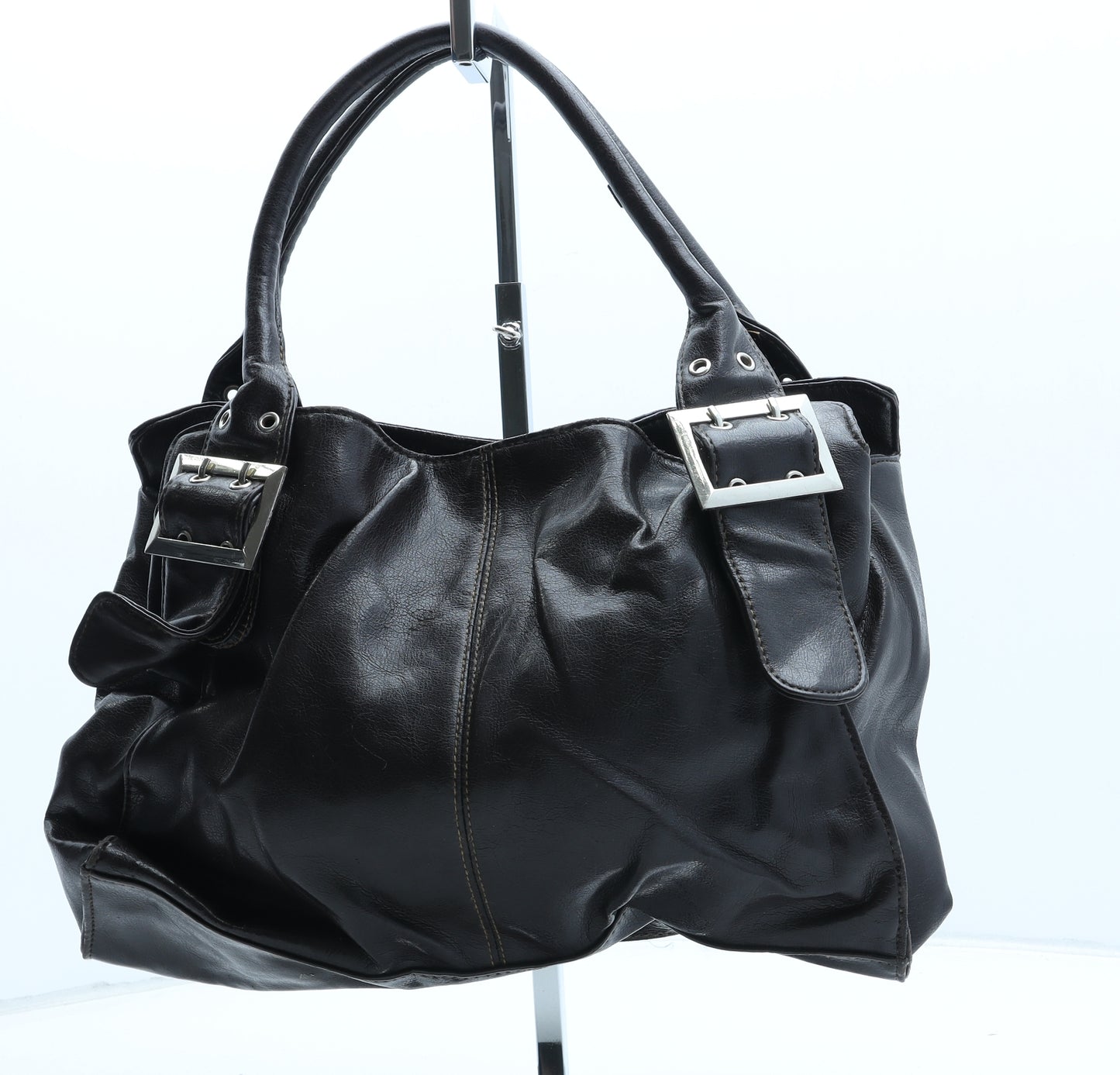Preworn Womens Black Polyurethane Top Handle Bag Size Medium