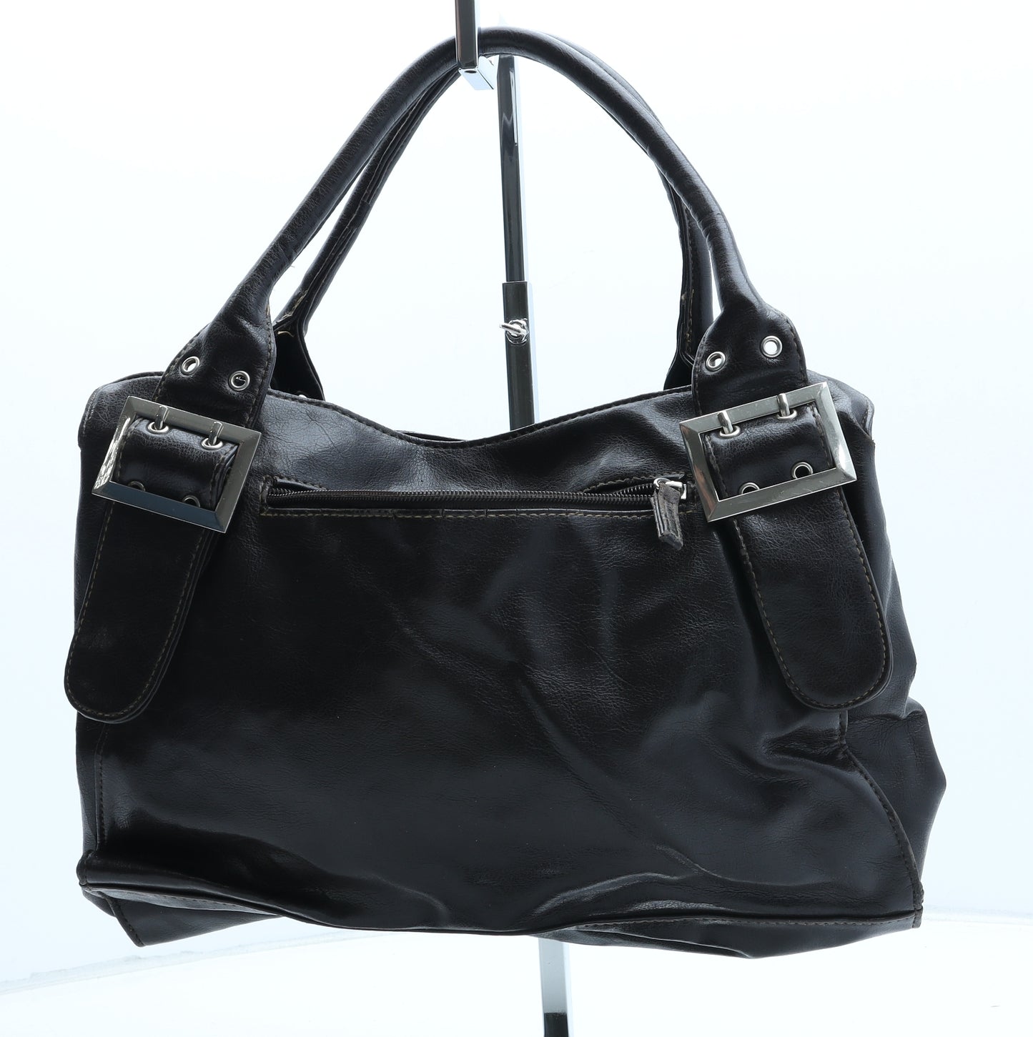 Preworn Womens Black Polyurethane Top Handle Bag Size Medium
