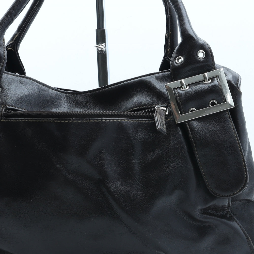 Preworn Womens Black Polyurethane Top Handle Bag Size Medium