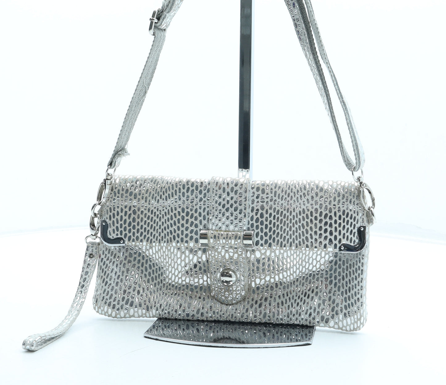 Malissa J Womens Silver Animal Print Polyester Shoulder Bag Size Small
