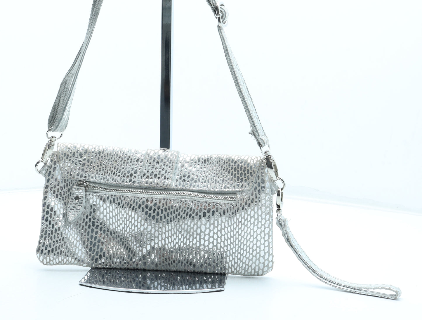 Malissa J Womens Silver Animal Print Polyester Shoulder Bag Size Small