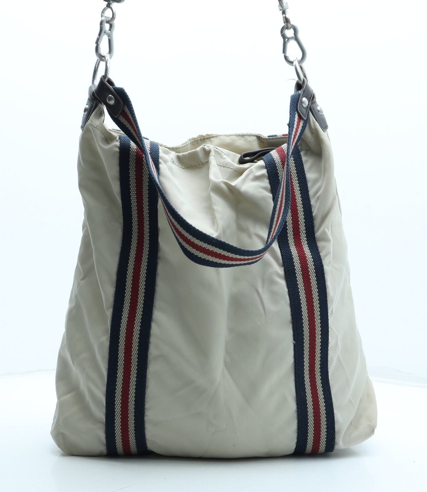 Tommy Hilfiger Mens Beige Striped Polyester Crossbody Size Medium - Logo