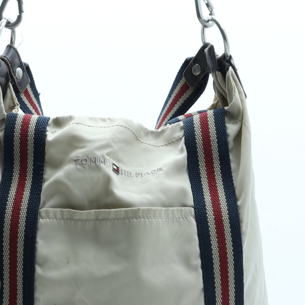 Tommy Hilfiger Mens Beige Striped Polyester Crossbody Size Medium - Logo