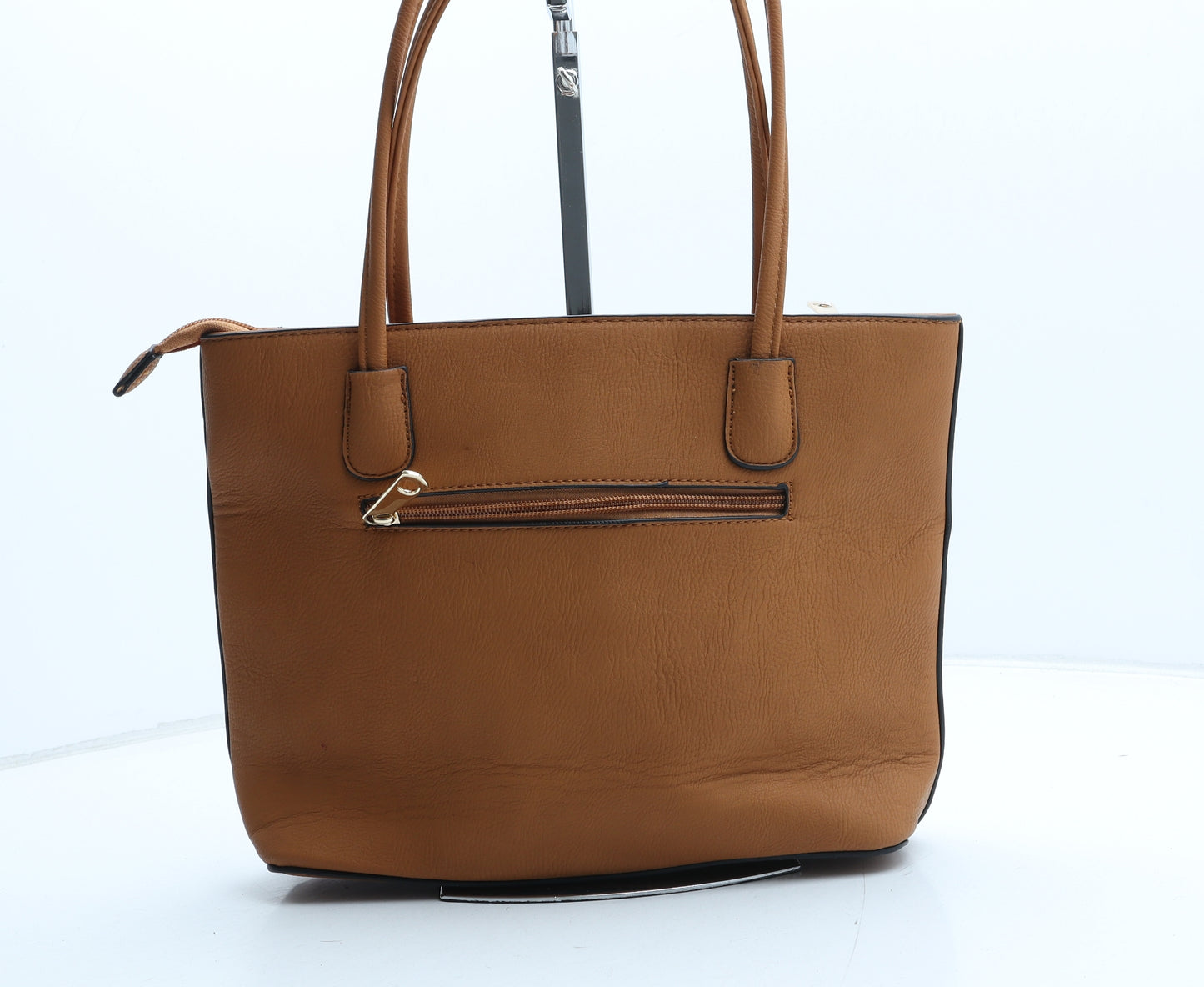 Preworn Womens Brown Polyurethane Top Handle Bag Size Medium