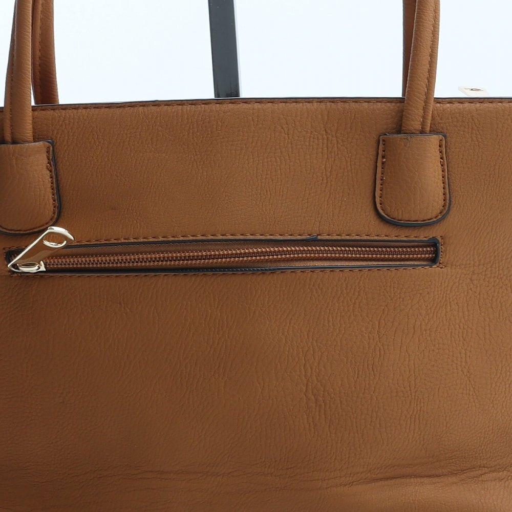 Preworn Womens Brown Polyurethane Top Handle Bag Size Medium