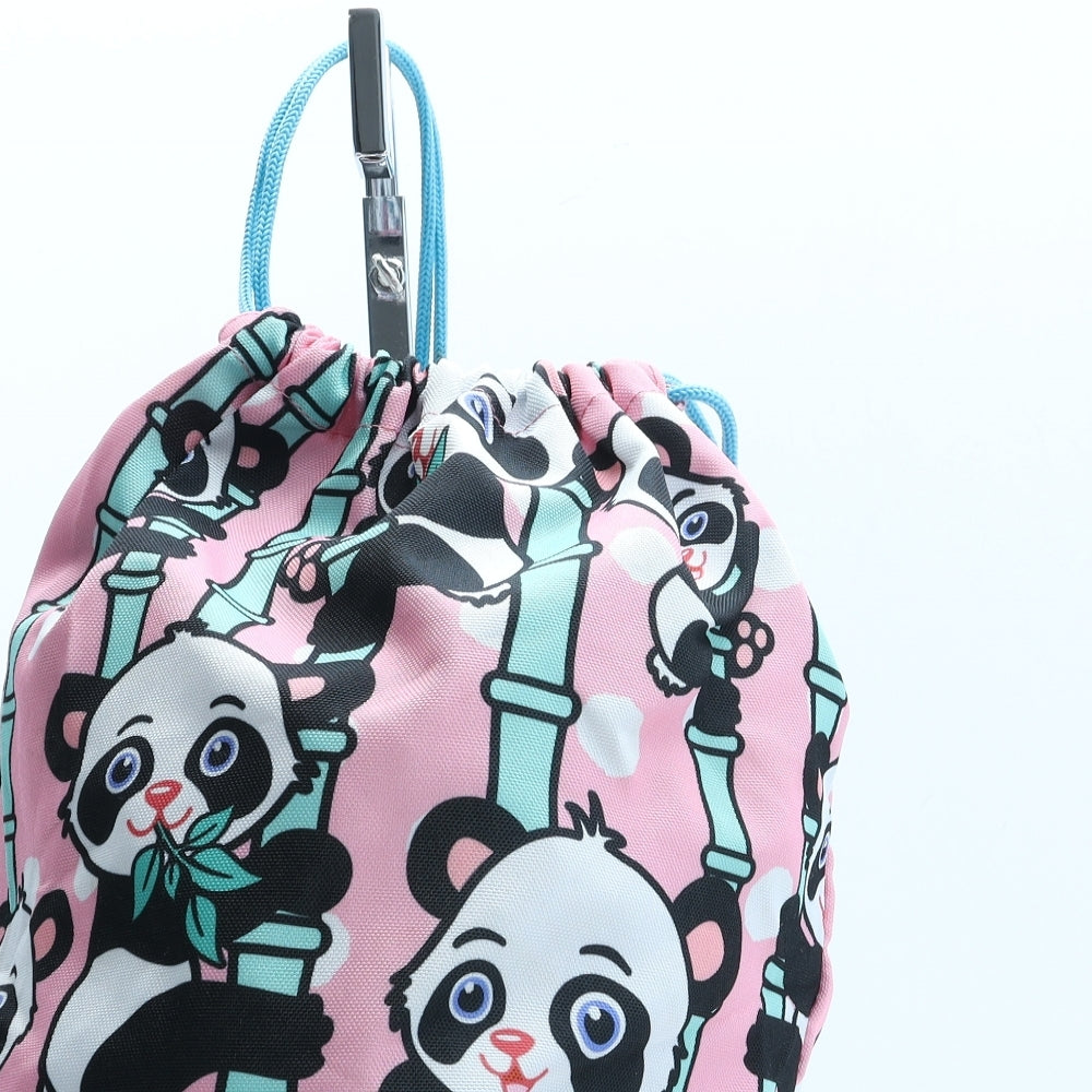 Fringoo Girls Pink Geometric Polyester Bucket & Drawstring Bag Size Large Drawstring - Panda