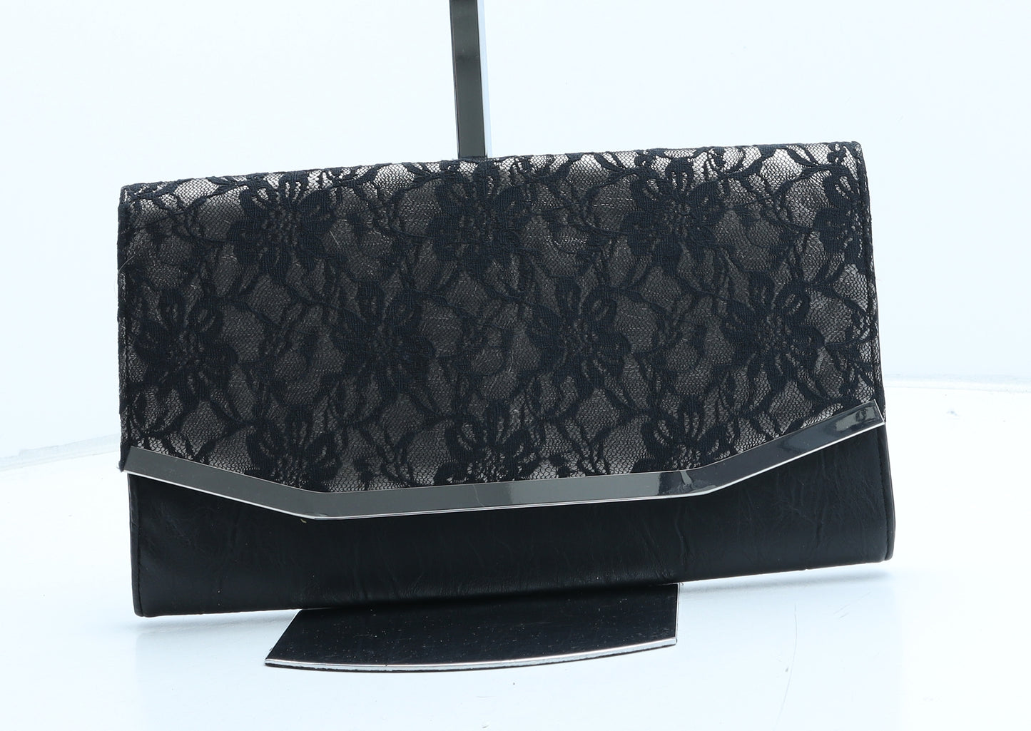 F&F Womens Black Floral PVC Clutch Size Medium