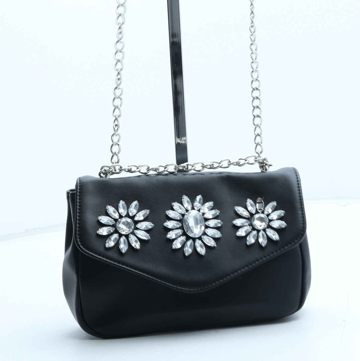 Preworn Womens Black Polyurethane Crossbody Size Small