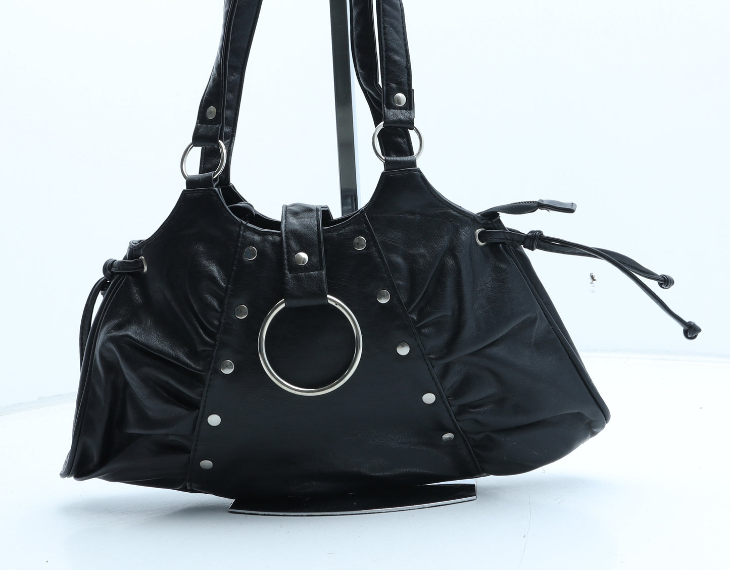 Preworn Womens Black Polyurethane Shoulder Bag Size Small