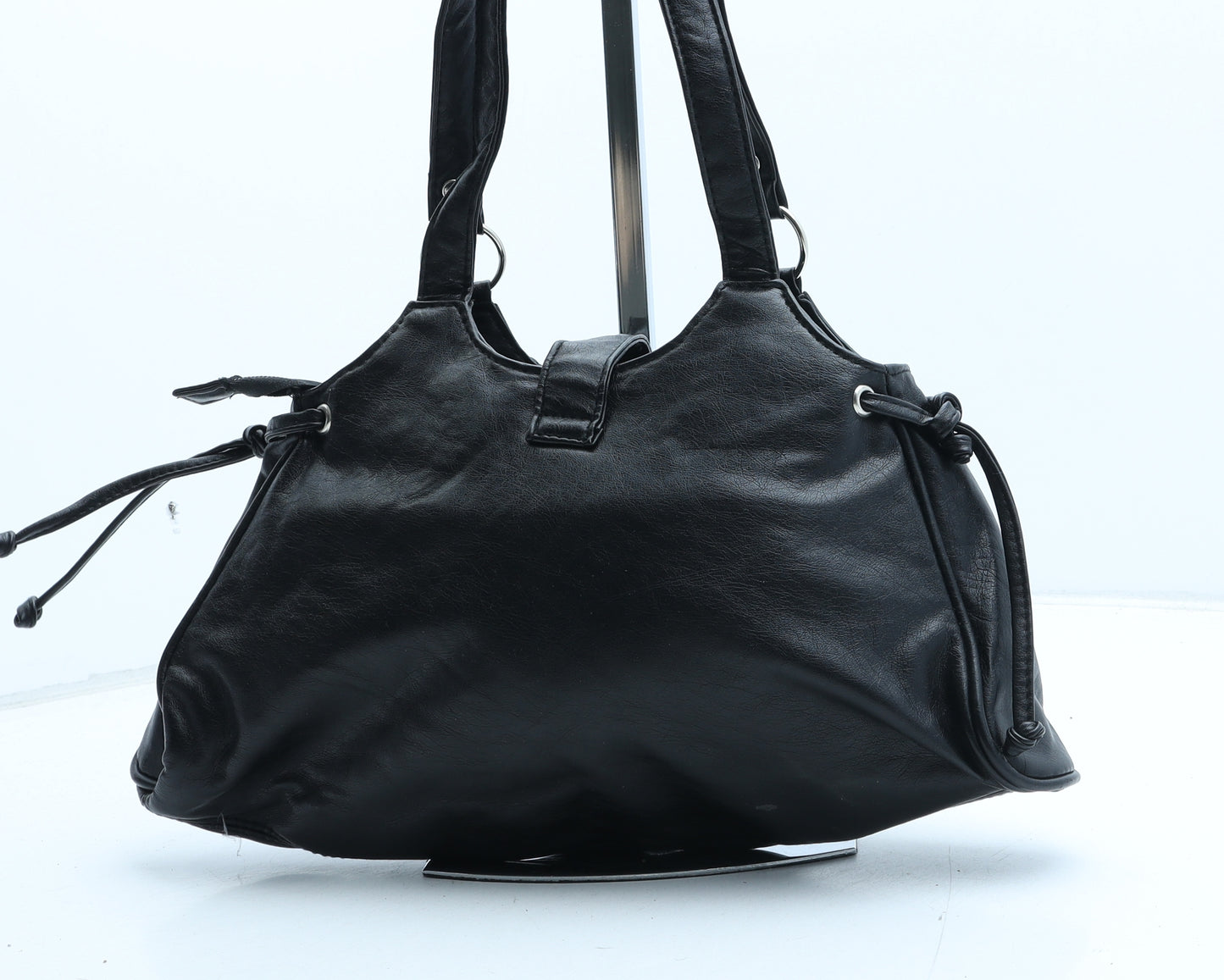 Preworn Womens Black Polyurethane Shoulder Bag Size Small
