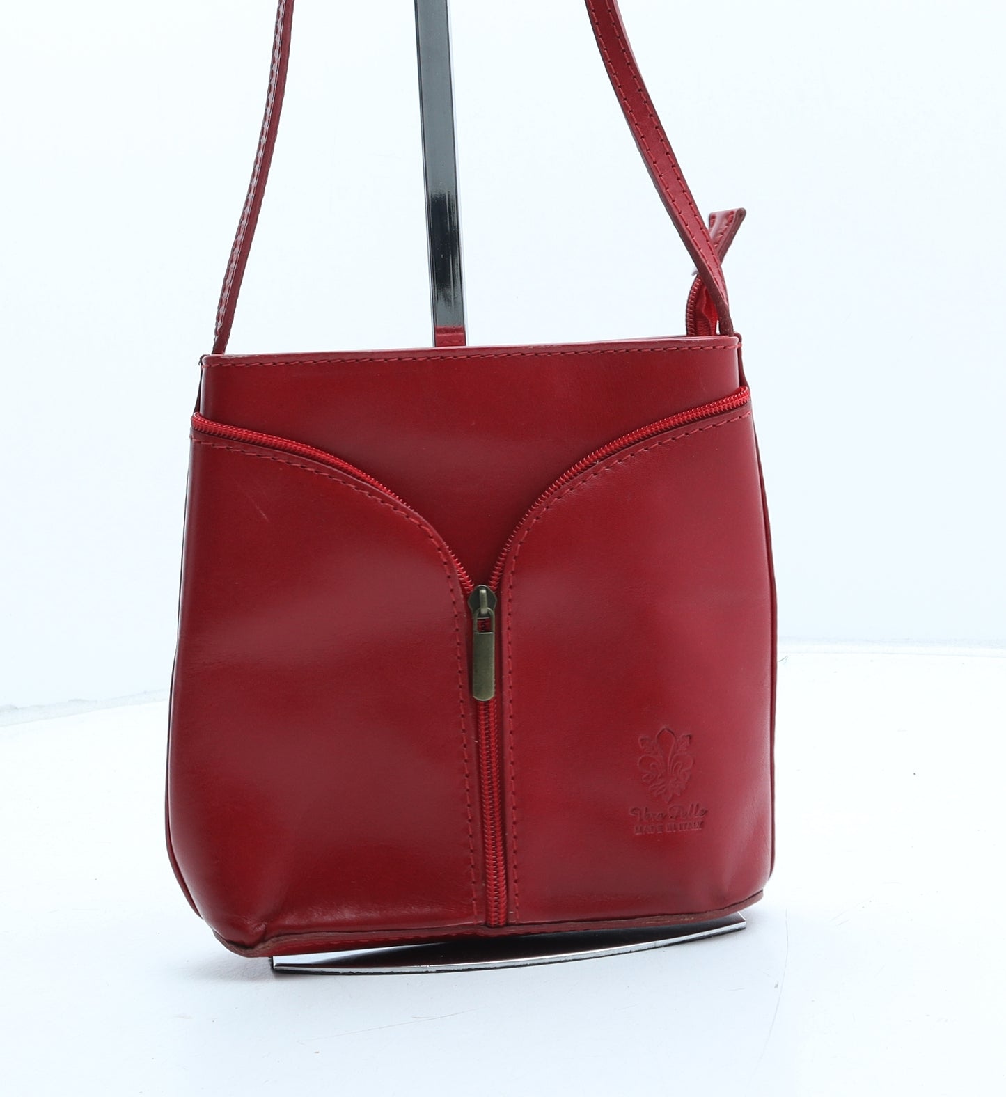 Vera Pelle Womens Red Polyurethane Crossbody Size Small