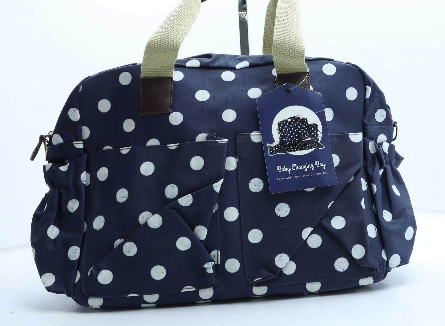 Preworn Womens Blue Polka Dot Polyurethane Duffle Size Large - Baby Changing