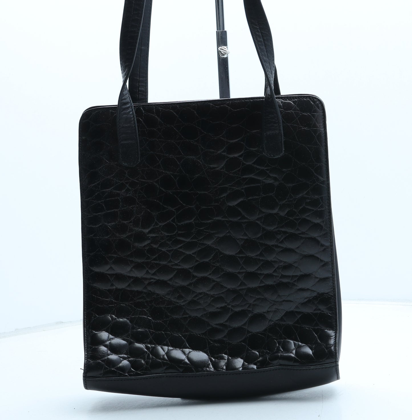 Antoni Womens Black Polyurethane Shoulder Bag Size Medium - Croc Texture