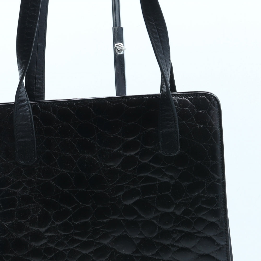 Antoni Womens Black Polyurethane Shoulder Bag Size Medium - Croc Texture