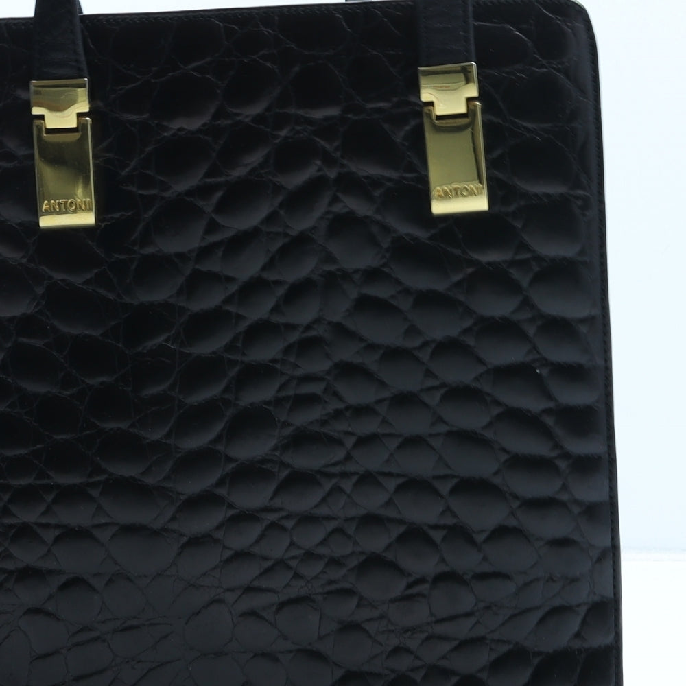 Antoni Womens Black Polyurethane Shoulder Bag Size Medium - Croc Texture