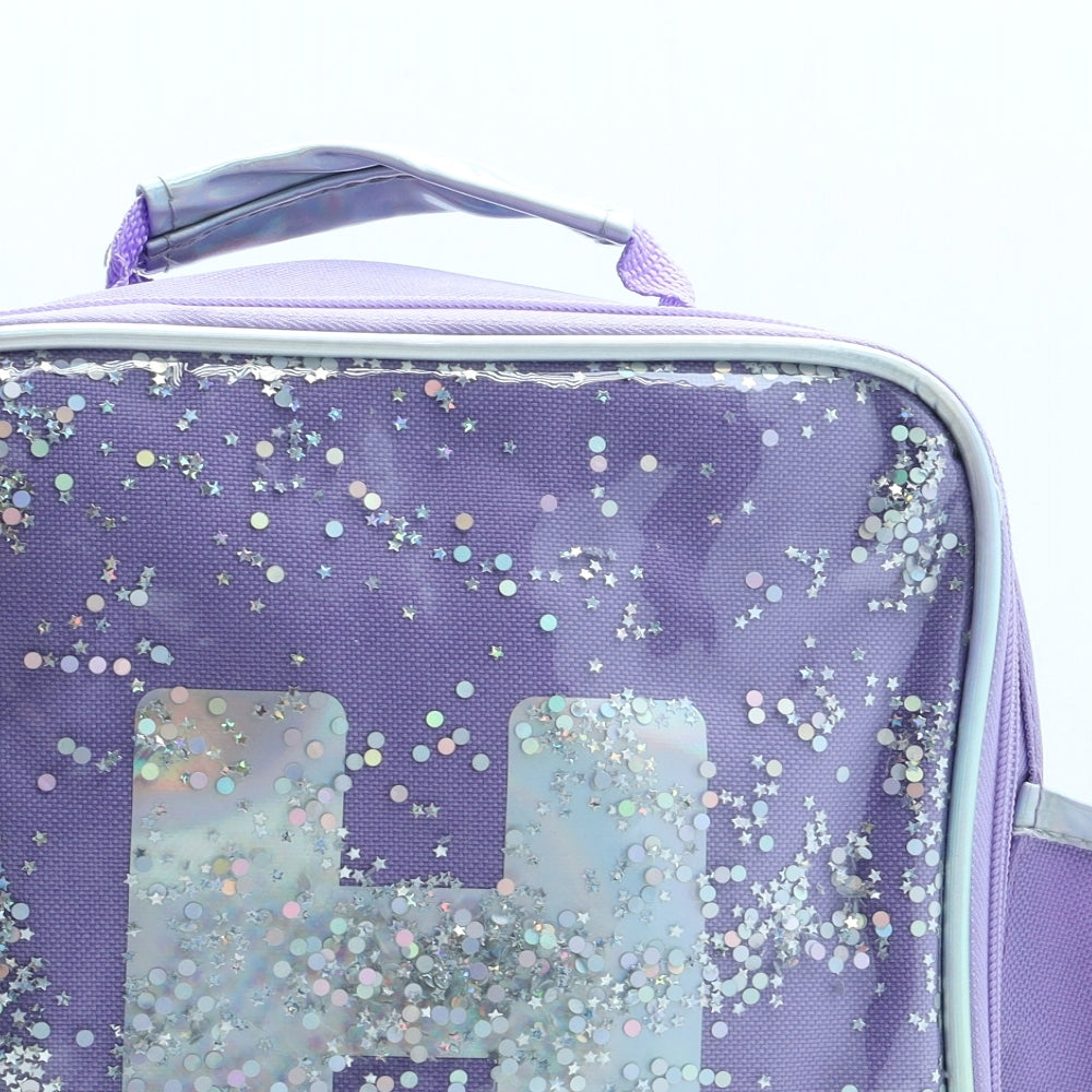 Preworn Girls Purple Geometric Polyester Top Handle Bag Size Small Zip - H Initial Lunch Bag