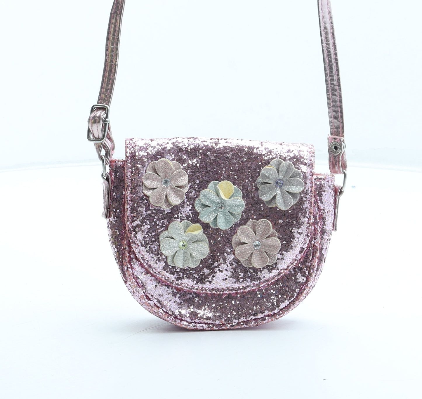 Accessorize Girls Pink Polyester Shoulder Bag Size Small Magnetic - Flower Detail