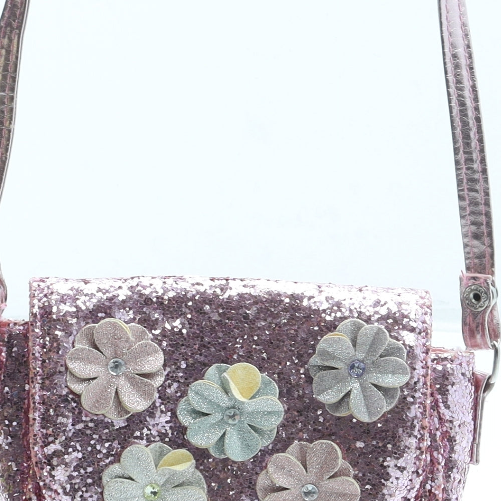 Accessorize Girls Pink Polyester Shoulder Bag Size Small Magnetic - Flower Detail