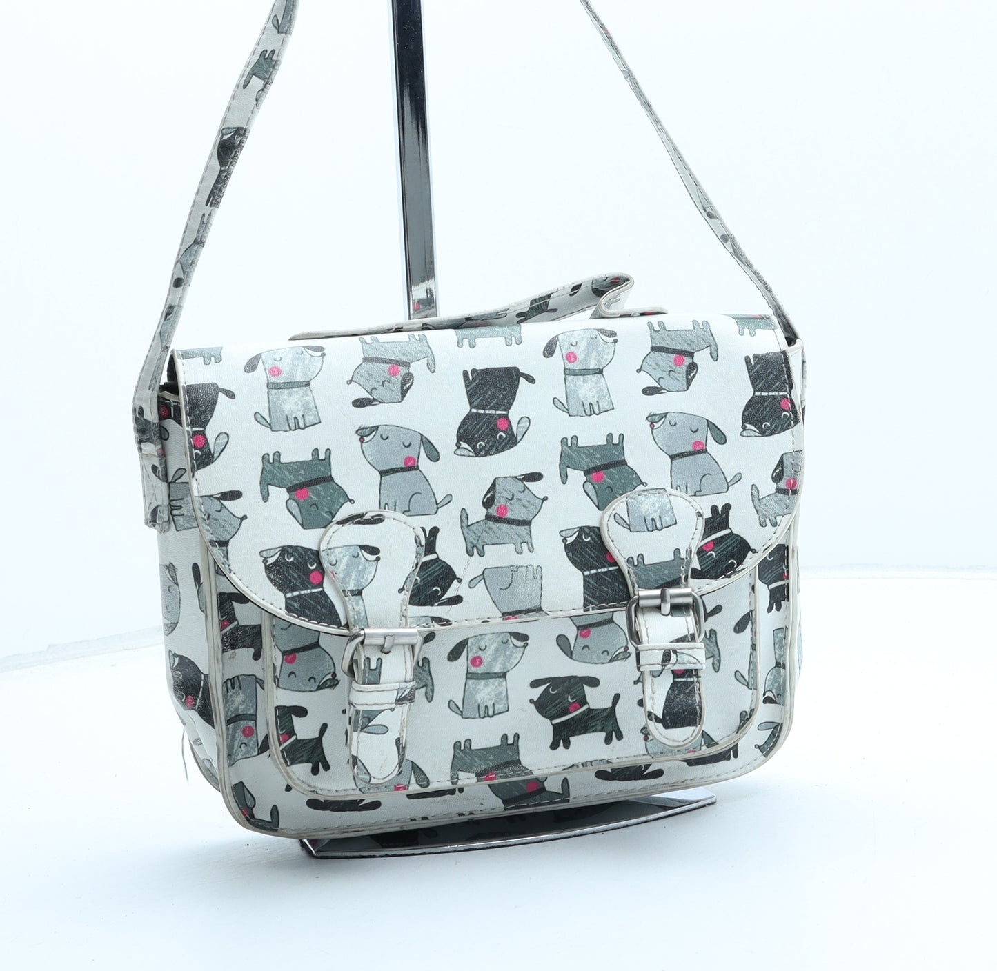 George Womens White Geometric Polyurethane Crossbody Size Small - Dog