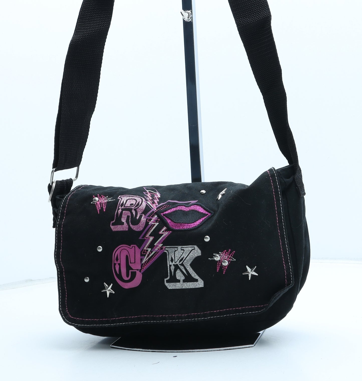 Preworn Girls Black Polyester Crossbody Size Small Hook & Loop