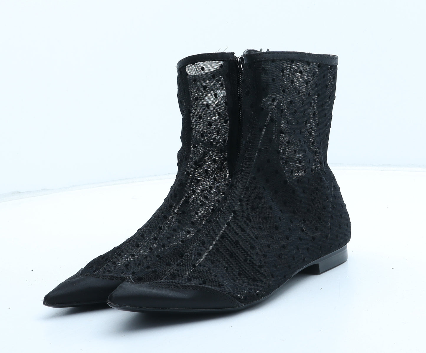 Zara Womens Black Polka Dot Polyester Bootie Boot UK 4 37