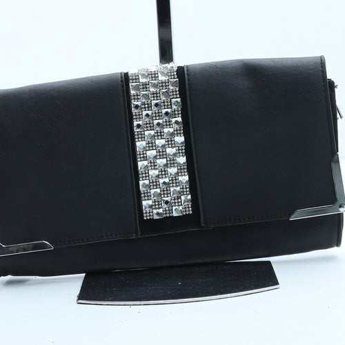 Prewron Womens Black Polyurethane Clutch Size Small