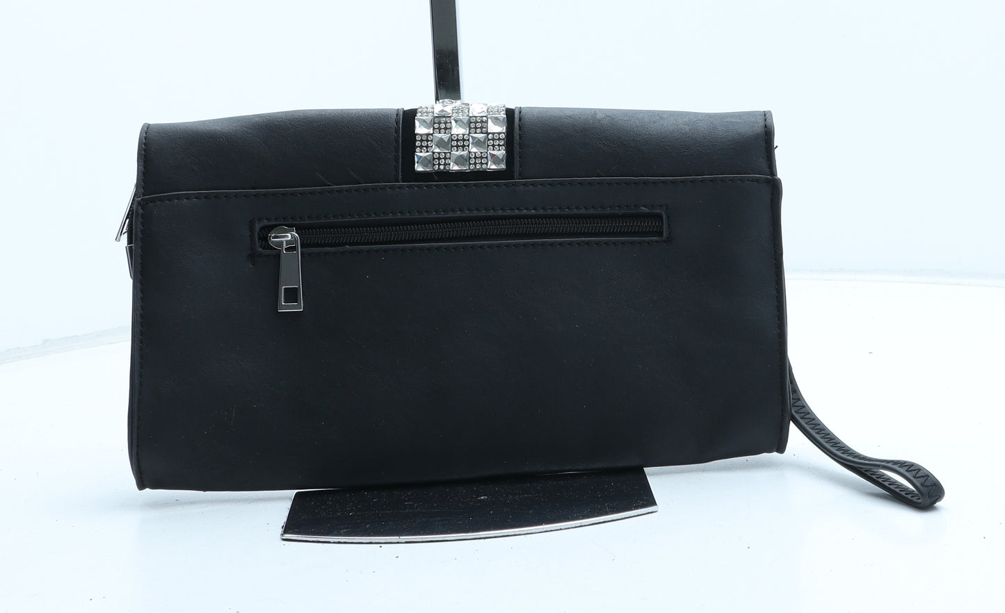 Prewron Womens Black Polyurethane Clutch Size Small