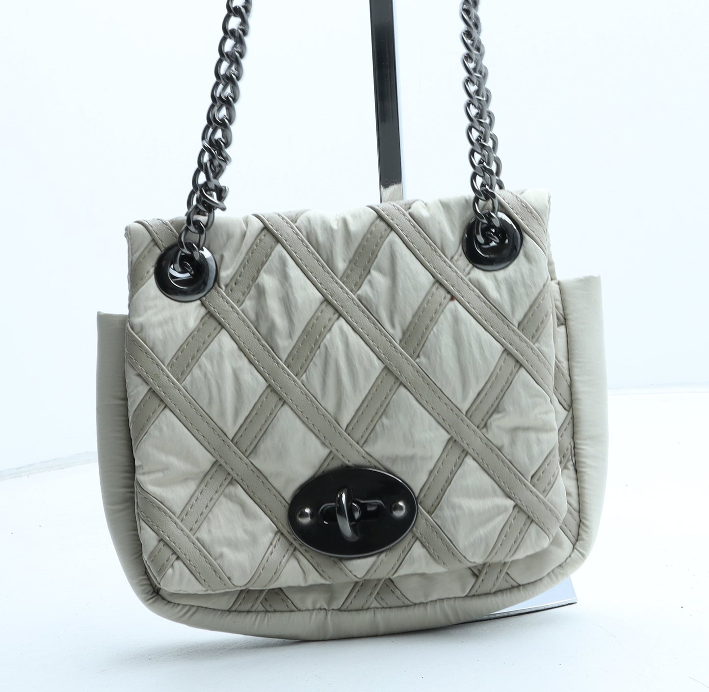DMR Womens Beige Geometric Polyurethane Shoulder Bag Size Small