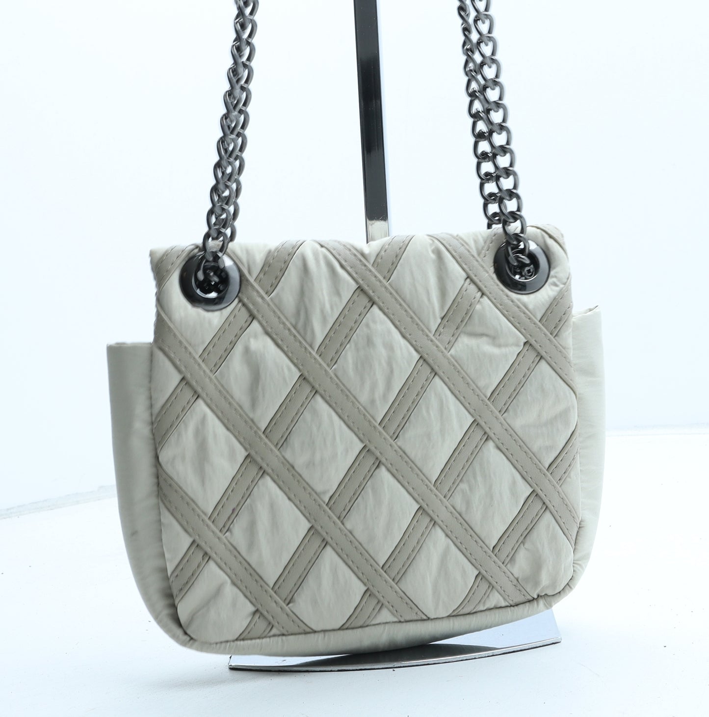 DMR Womens Beige Geometric Polyurethane Shoulder Bag Size Small