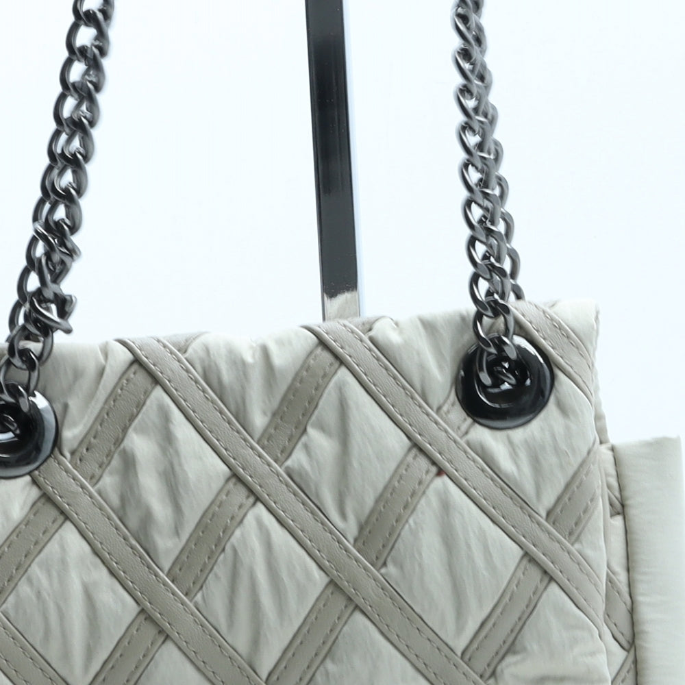 DMR Womens Beige Geometric Polyurethane Shoulder Bag Size Small