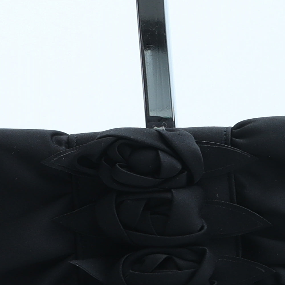 Preworn Womens Black Polyurethane Clutch Size Small - Flower Detail