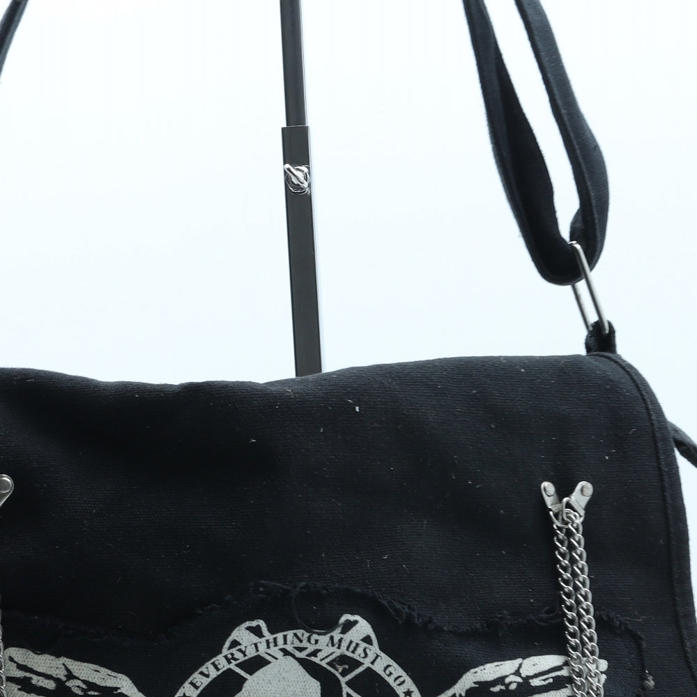 Everything Must Go Womens Black Polyester Crossbody Size Medium - Skull Print Chain Detail