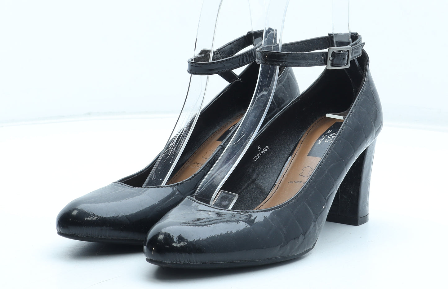 Marks and Spencer Womens Black Leather Court Heel UK - Croc Texture