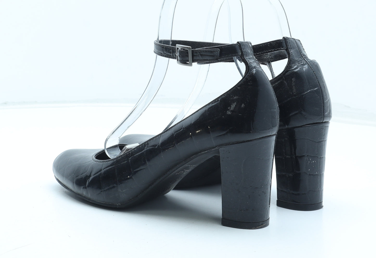 Marks and Spencer Womens Black Leather Court Heel UK - Croc Texture