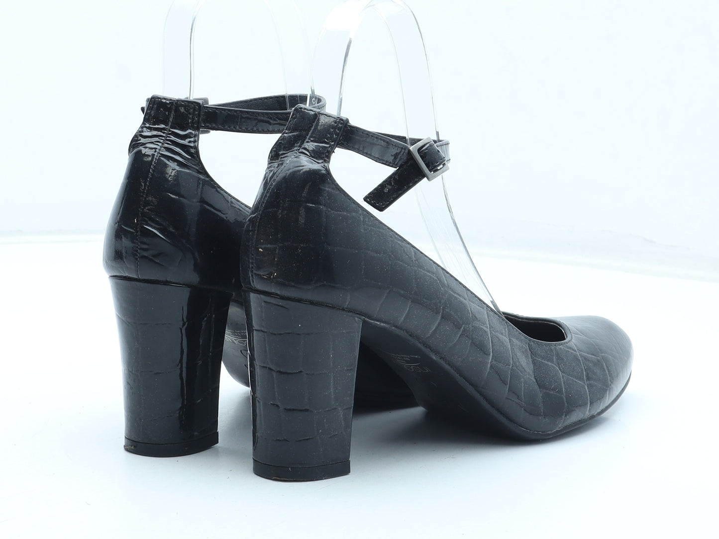 Marks and Spencer Womens Black Leather Court Heel UK - Croc Texture
