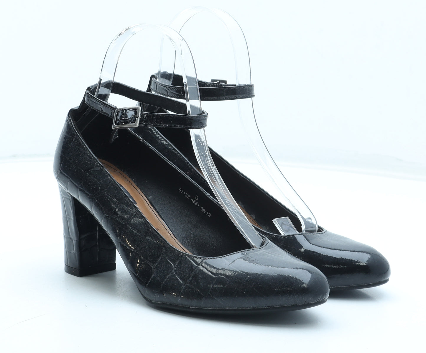 Marks and Spencer Womens Black Leather Court Heel UK - Croc Texture